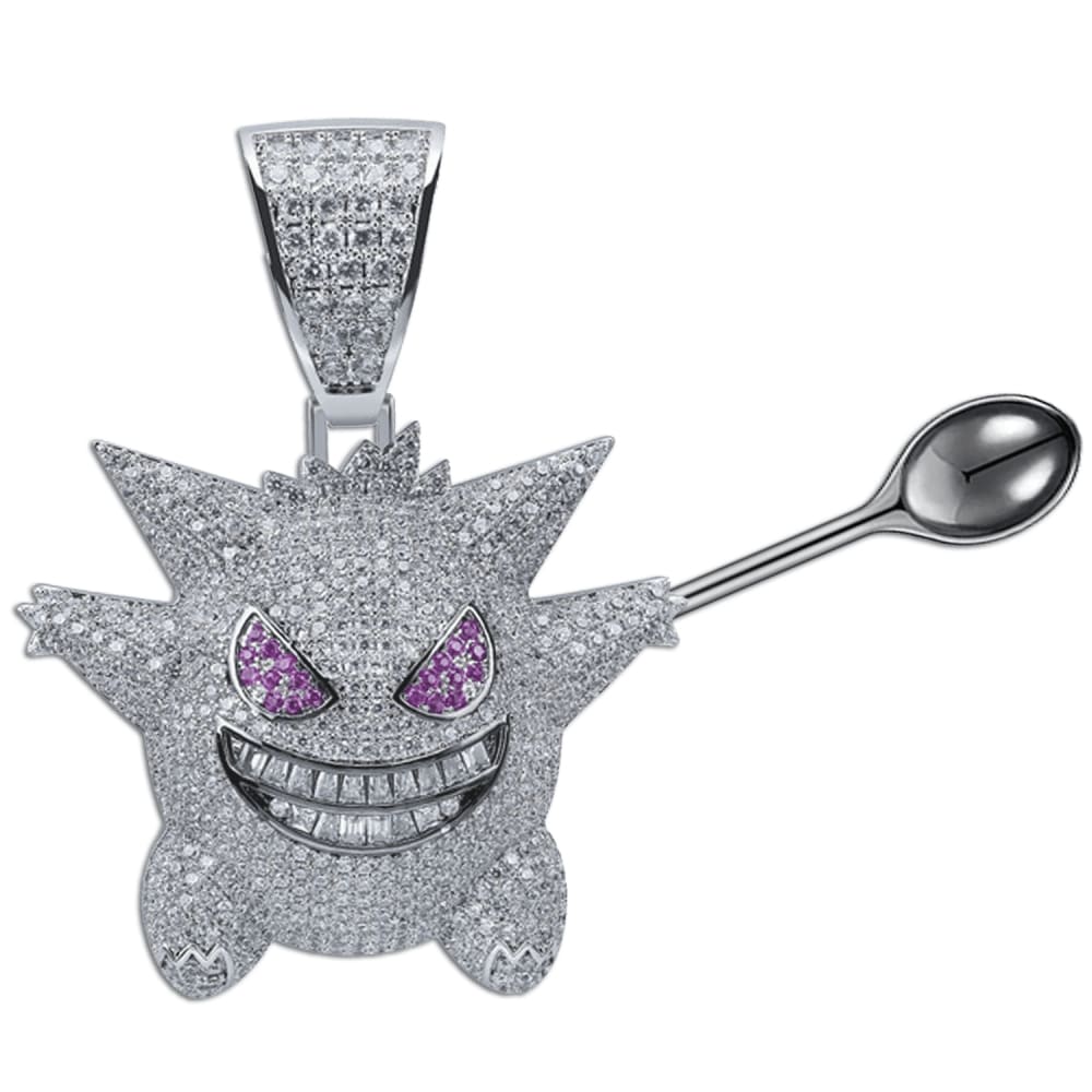 Diamond Ghost-Type Spoon Pendant Shiny Silver - Mad Kandi #pendant-zircon-color_shiny-silver