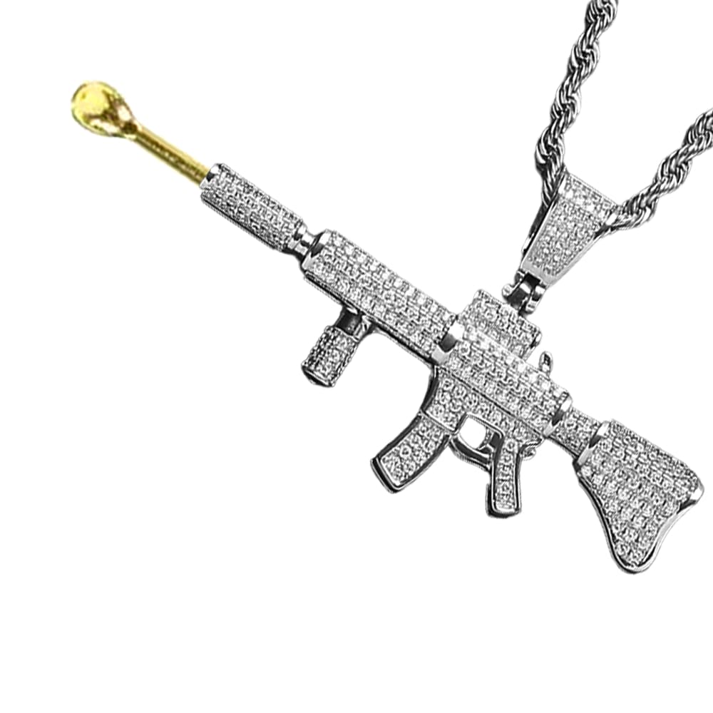 M4 Assault Rifle Punisher Premium Spoon Necklace Shiny Silver / Gold Micro