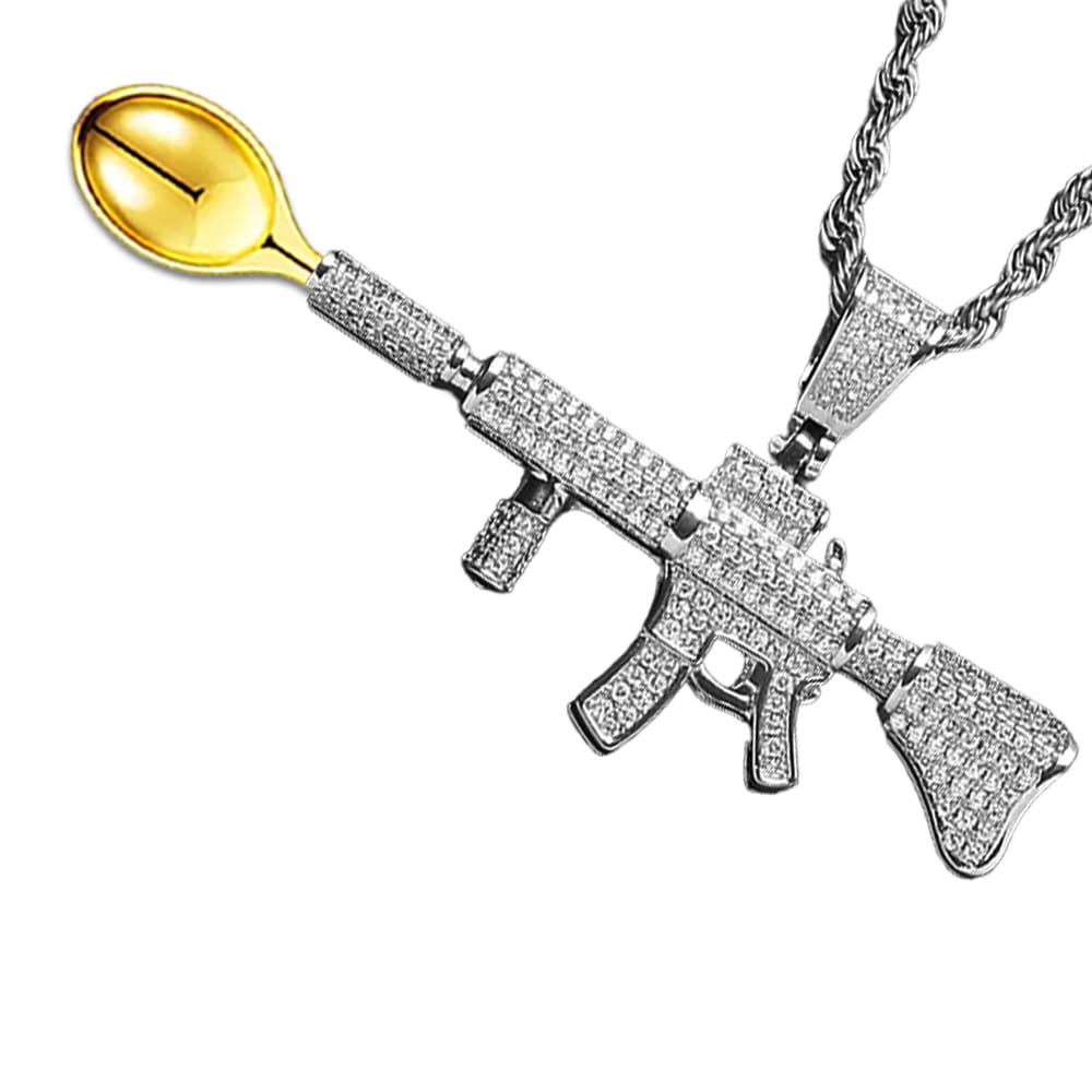 M4 Assault Rifle Punisher Premium Spoon Necklace Shiny Silver / Gold