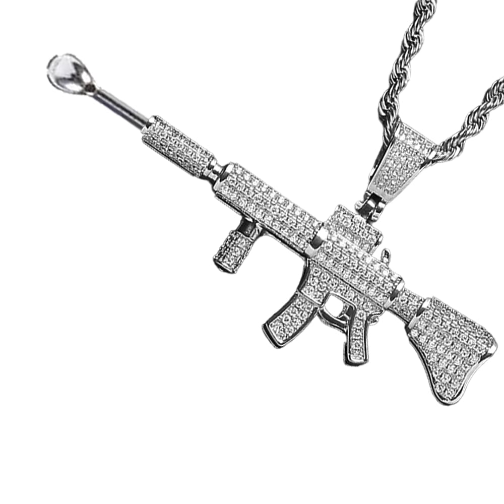 M4 Assault Rifle Punisher Premium Spoon Necklace Shiny Silver / Micro