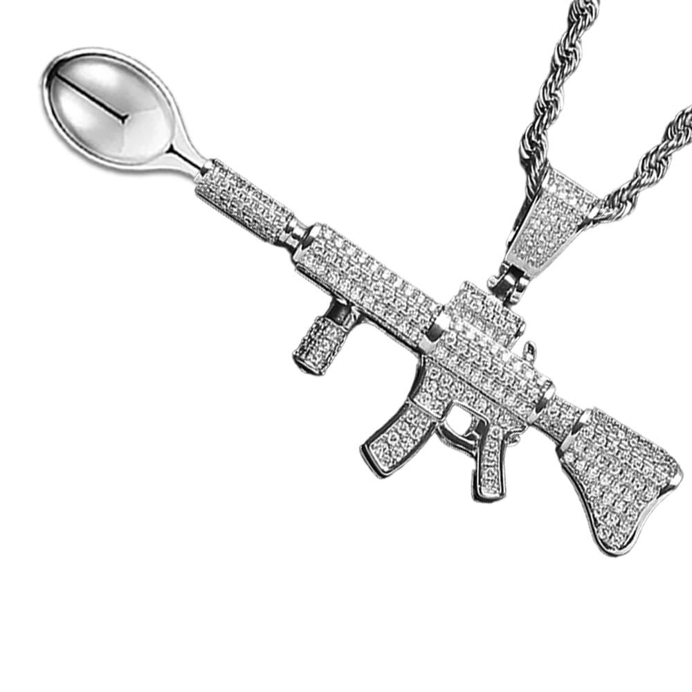 M4 Assault Rifle Punisher Premium Spoon Necklace Shiny Silver /