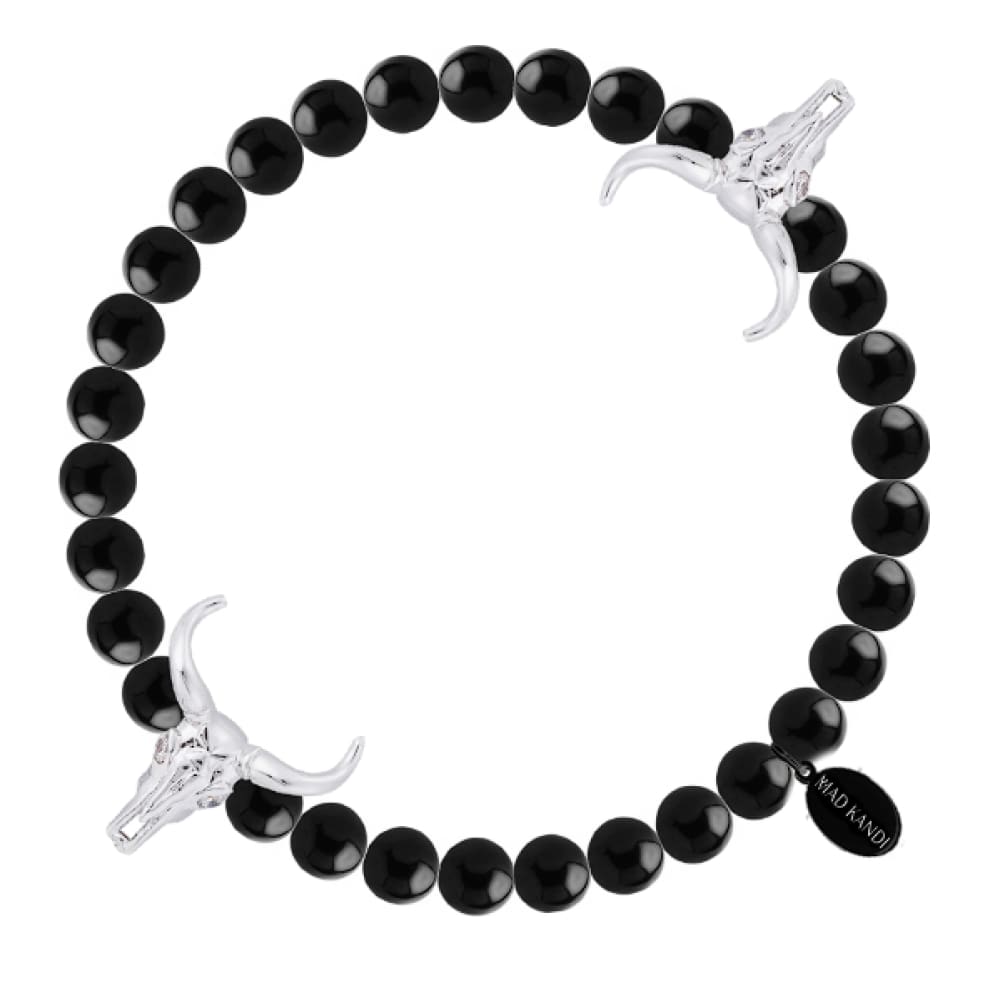 Bullish Steel And Zircon Kandi Bracelet Black Hematite Metal / Silver Stainless