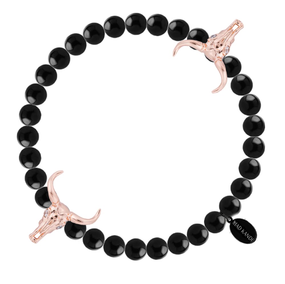Bullish Steel And Zircon Kandi Bracelet Black Hematite Metal / Rose Gold Stainless