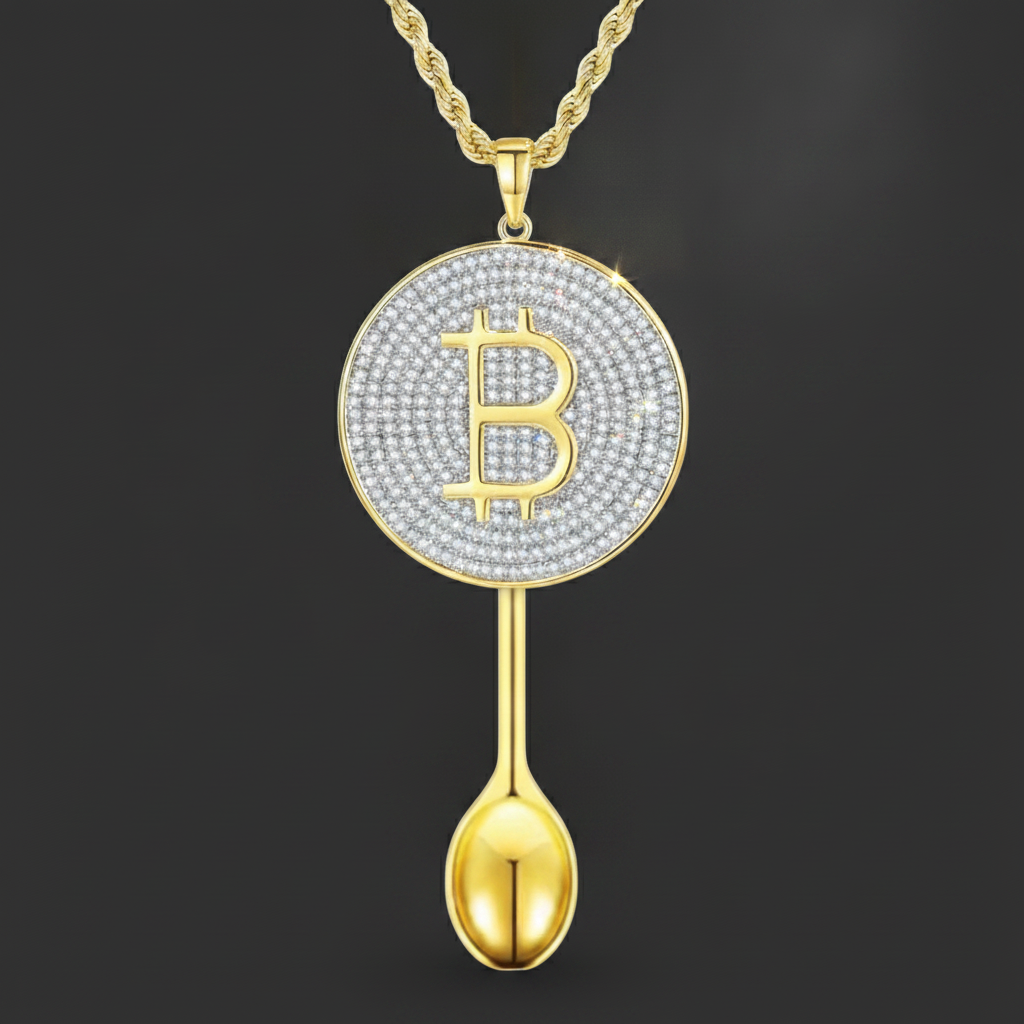 ₿itcoin n' Satoshis Spoon Pendant - Closeup