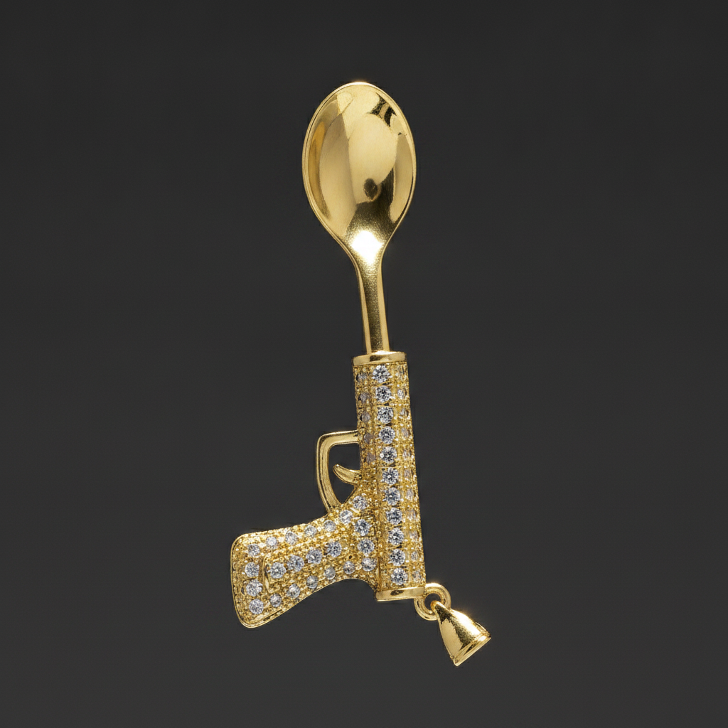 Sidepiece Pistol Spoon Pendant - Closeup