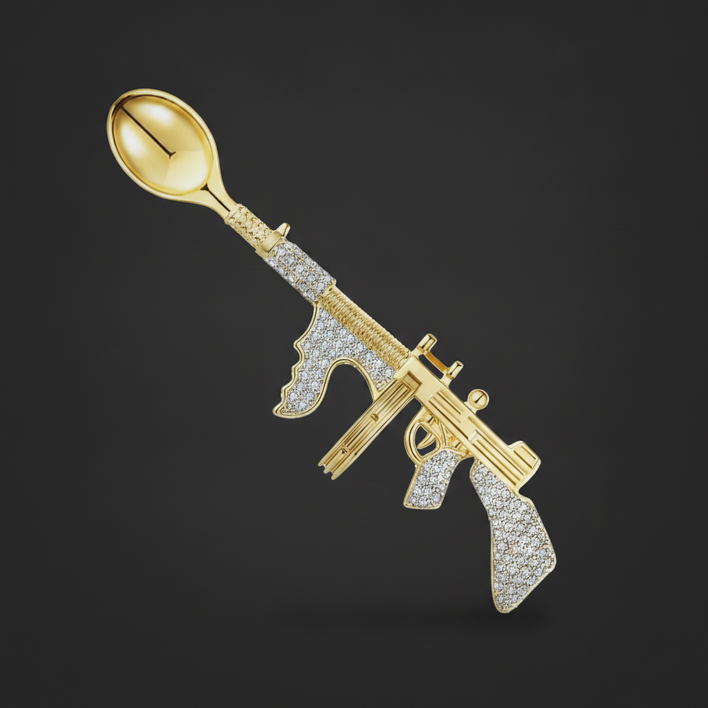 Noir Tommy Gun Premium Spoon Pendant - Closeup