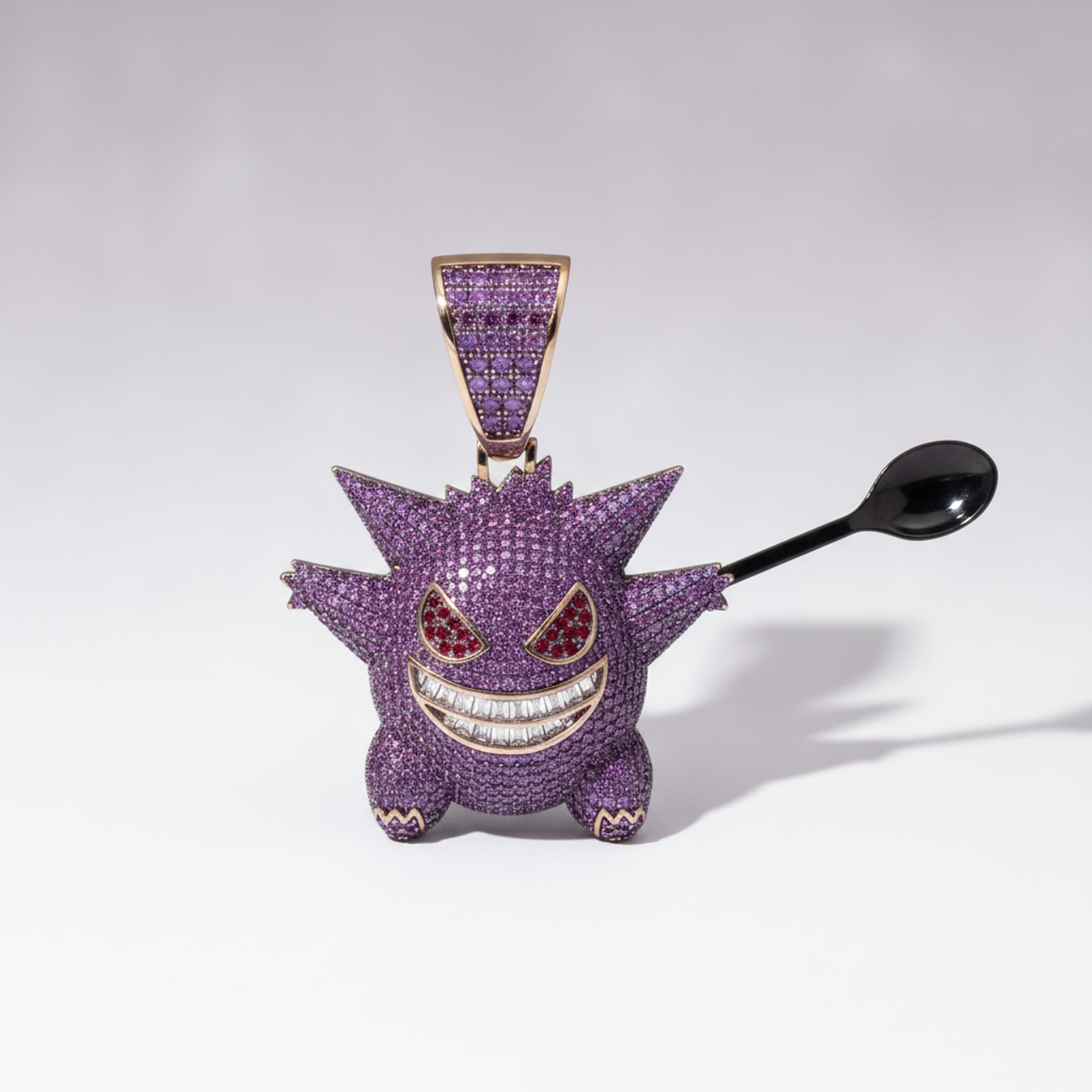 Ghost-Type Premium Spoon Pendant — Dark Purple zircon with Black spoon