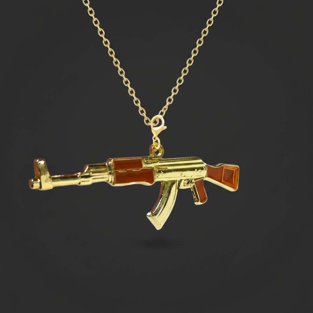 Gold AK47 Spoon Pendant - Closeup