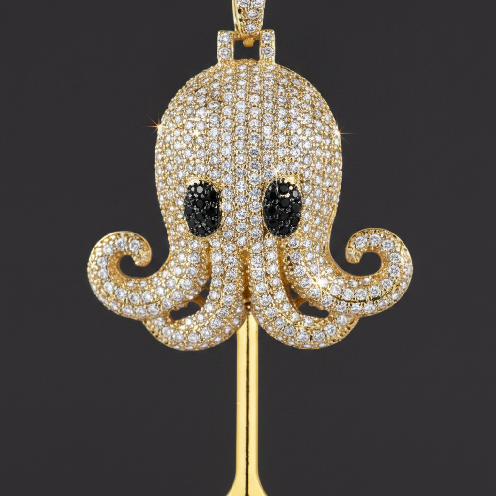 Gold Octopus Spoon Pendant - Closeup