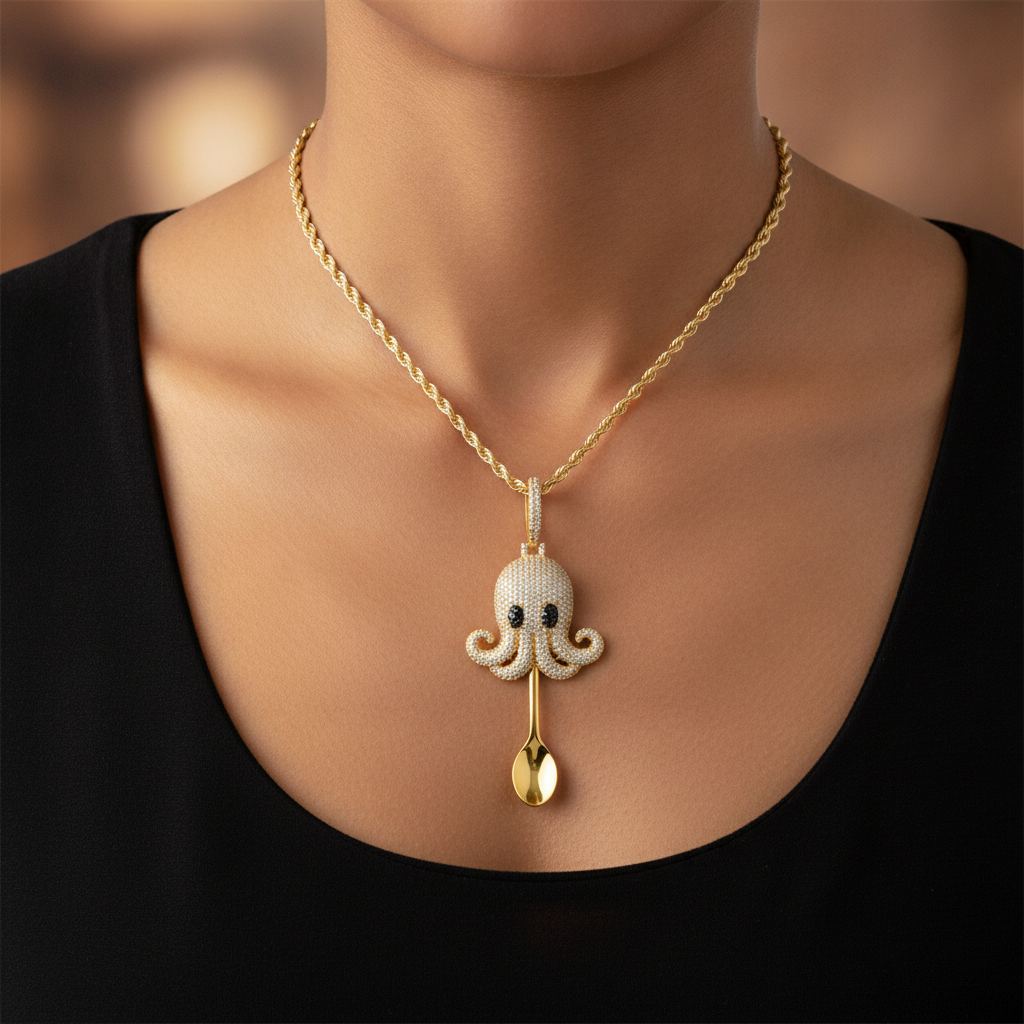 Gold Octopus Spoon Pendant - Lifestyle