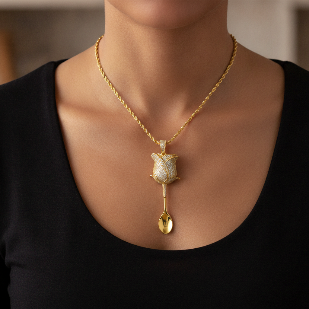 Gold Rose Spoon Spoon Pendant - Lifestyle