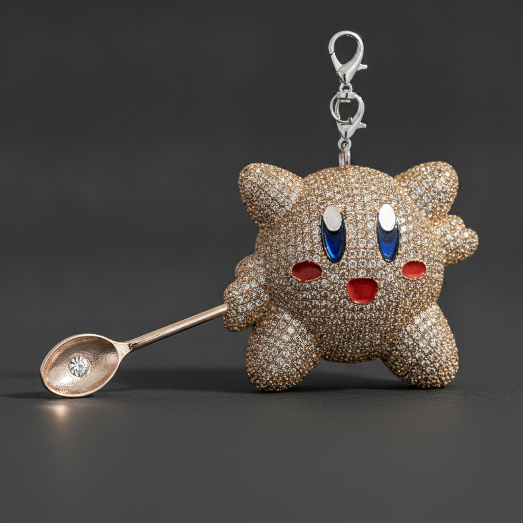 Pink Gold Diamond Kirby Spoon Pendant - Closeup