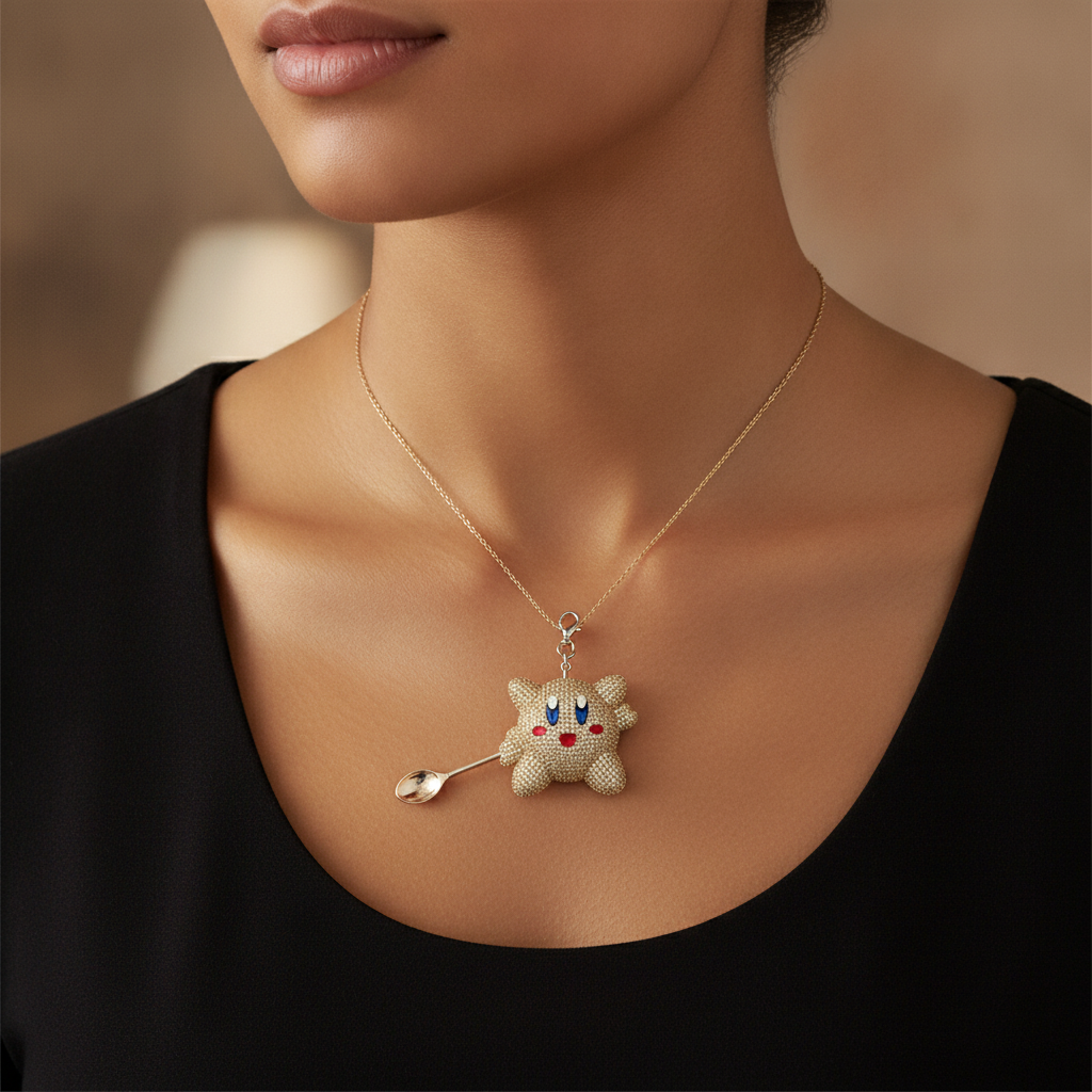 Pink Gold Diamond Kirby Spoon Pendant - Lifestyle