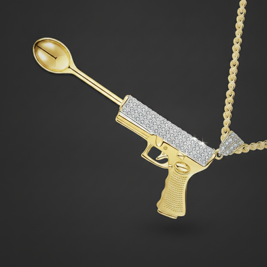 Gat Pistol Premium Spoon Necklace - Closeup