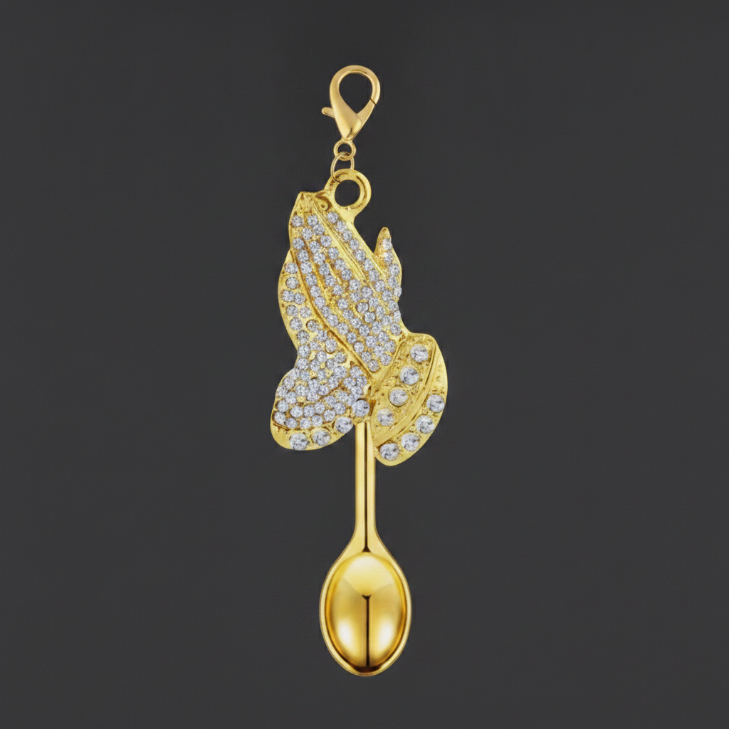 Praying Hands Spoon Pendant - Closeup