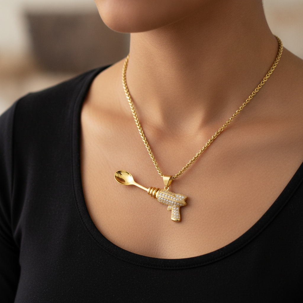 Ray Gun Zircon Spoon Pendant - Lifestyle