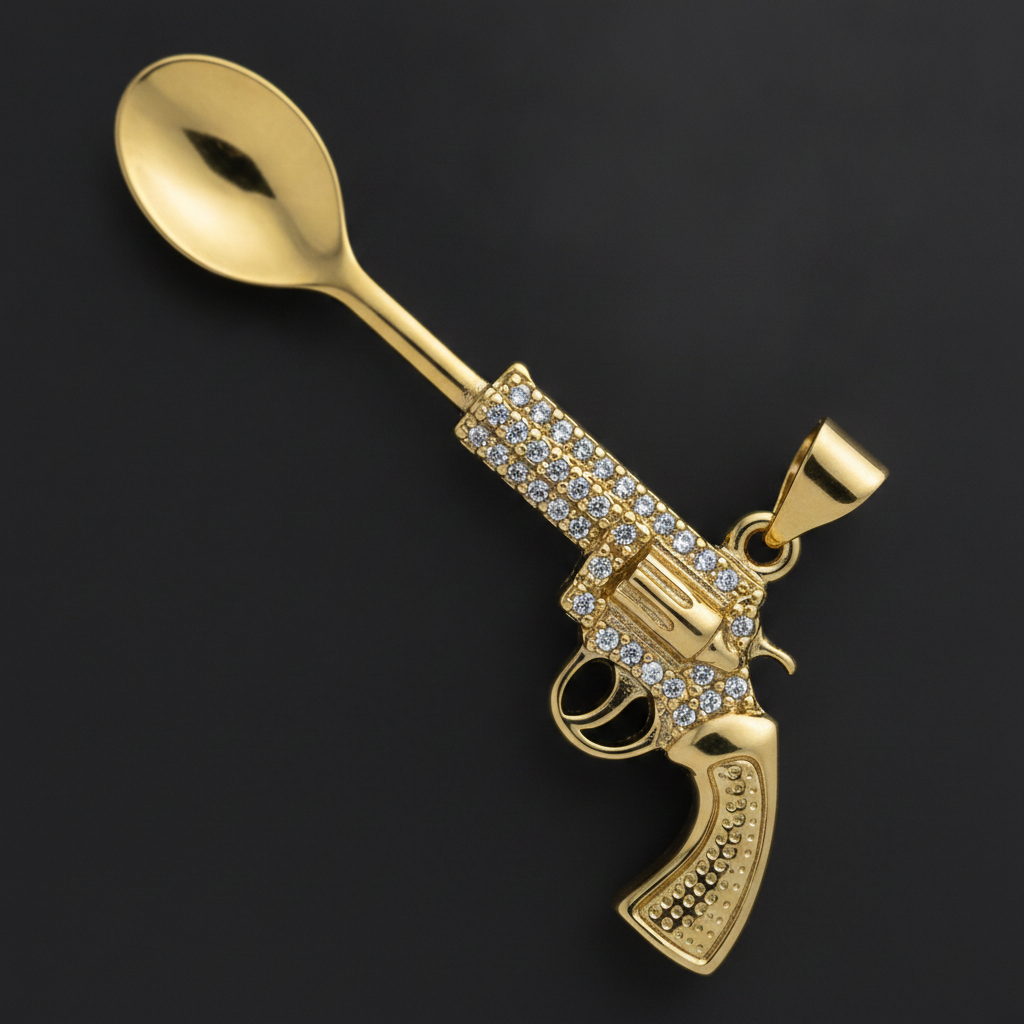 6er Revolver Zircon Spoon Pendant - Closeup