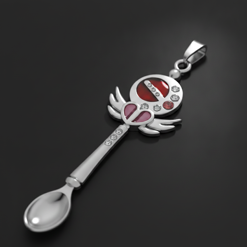 Silver Moon Rod Heavy Spoon Necklace - Closeup