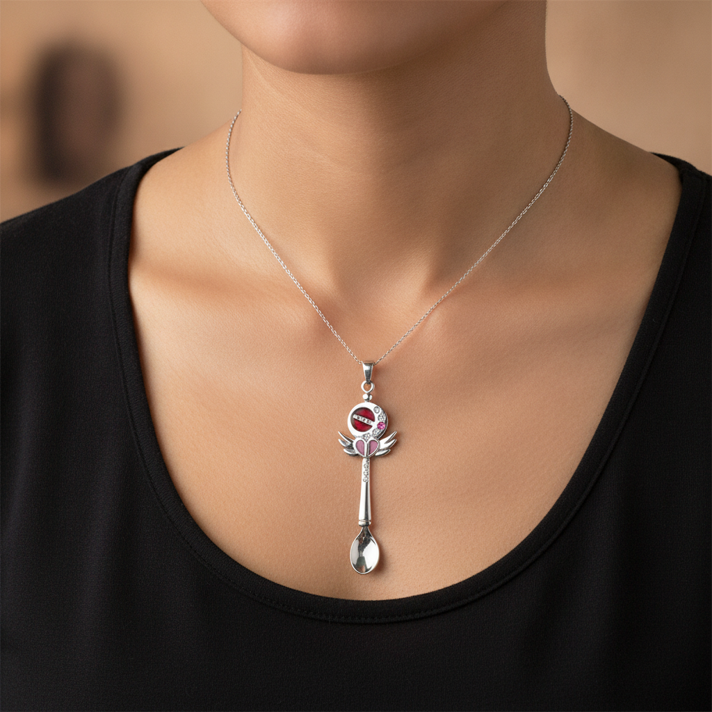Silver Moon Rod Heavy Spoon Necklace - Lifestyle